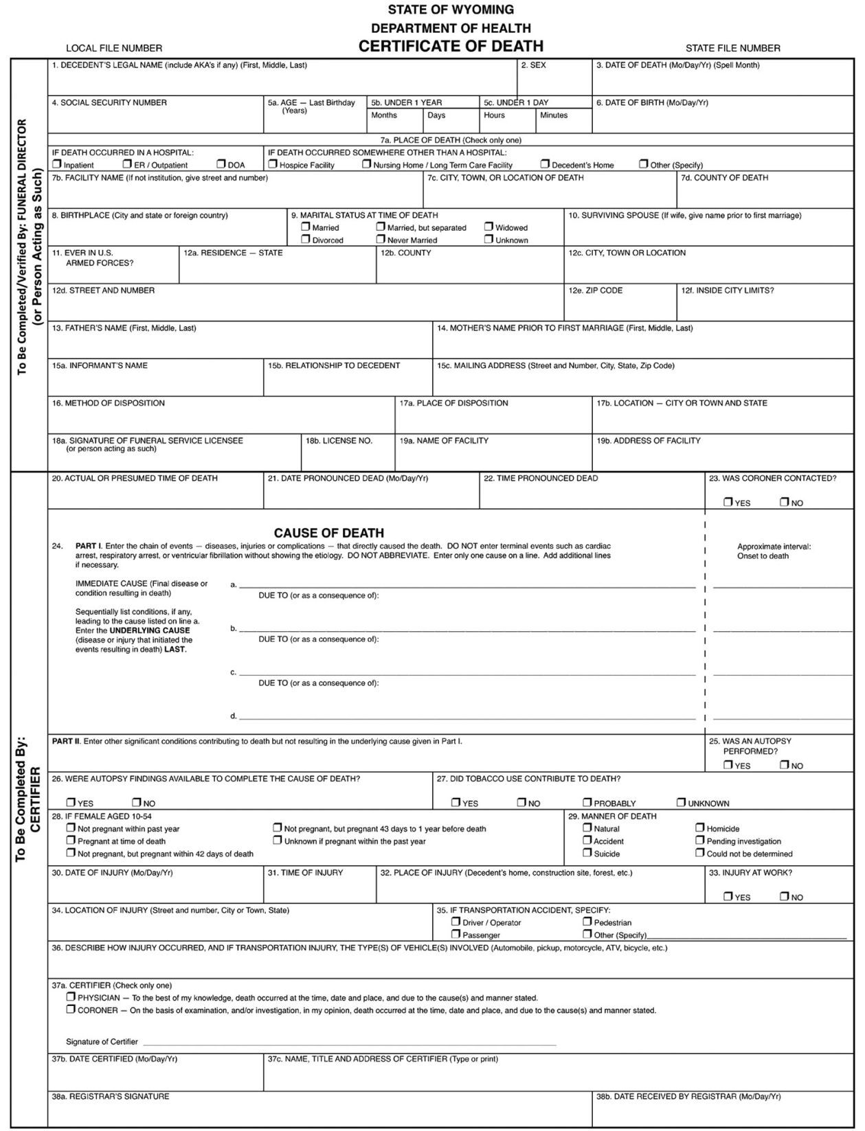 Wyoming Death Certificate